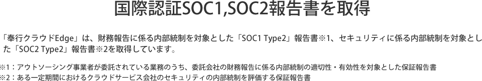 国際承認SOC1、Soc2報告書を取得