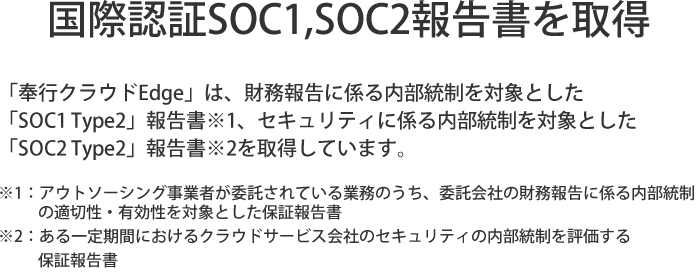 国際承認SOC1、Soc2報告書を取得